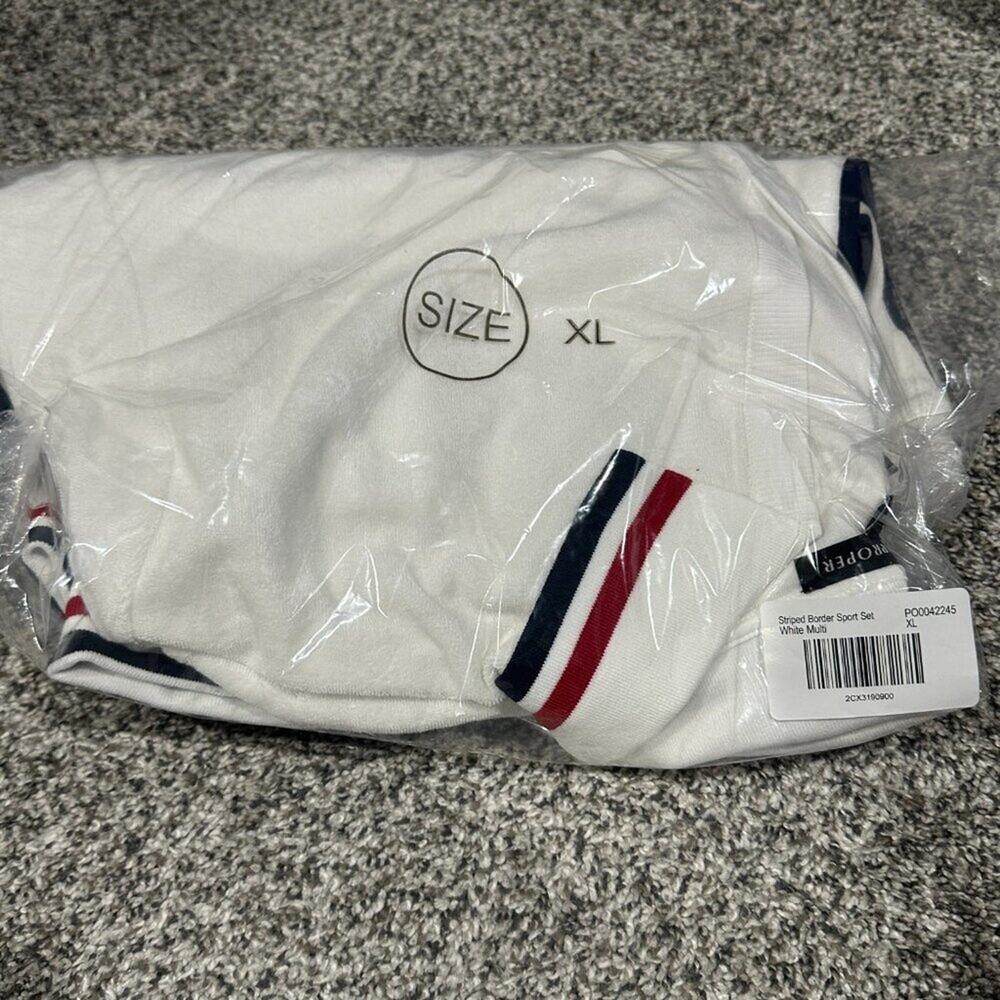 NEW Boston Proper White Terry Striped Border Sport Set, Shorts and Top, Size XL - Picture 3 of 4